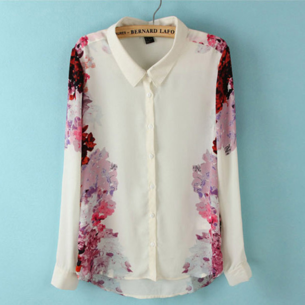 Chiffon Shirt With Rose Printing W8-10-11 on Luulla